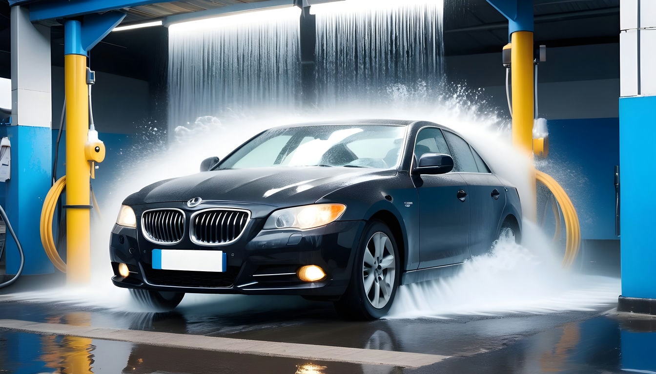 Car-driving-trough-automatic-car-wash-with-rolles-on-car